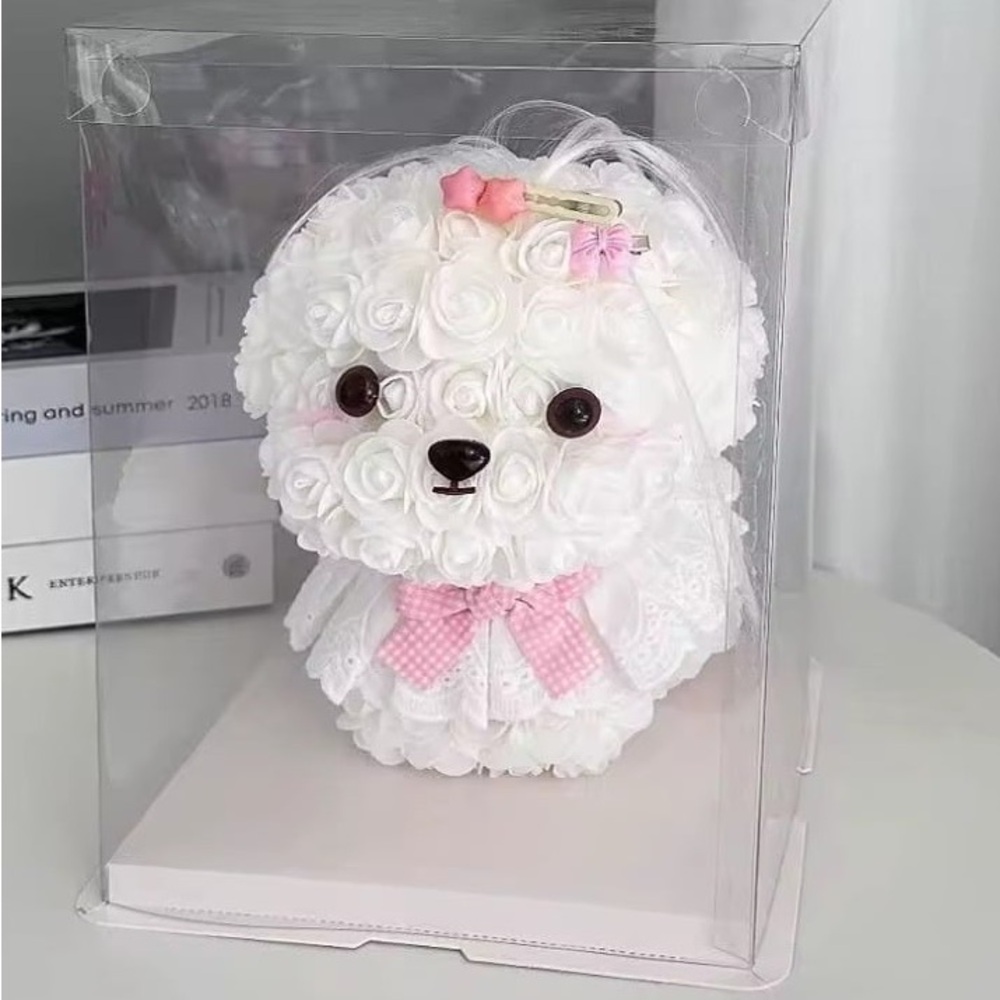 White Floral Dog Toy with Pink Accents